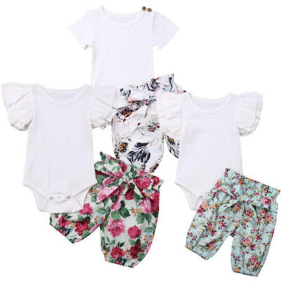 

US Toddler Kids Baby Girls Infant Clothes Romper Tops Floral Print Pants Outfits
