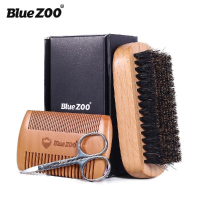 

Blue ZOO 3PcsSet Beard Care Kit Mens Beard Brush Mustache Comb Stainless Steel Scissor