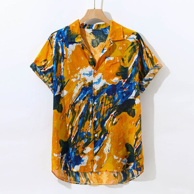 

Toponeto Fashion Mens Printed Hawaiian Loose Short Sleeve Casual Buttons T shirt