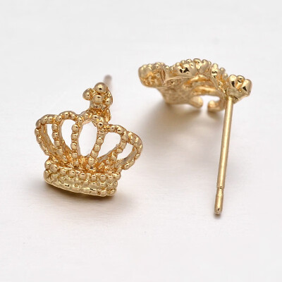 

Crown Alloy Ear Studs with Plastic Earplugs Golden 11x10x3mm Pin08mm