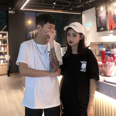

Womens Korean Style Loose Round Neck Cartoon Tiger Head & Letters Print Short Sleeve T-Shirt
