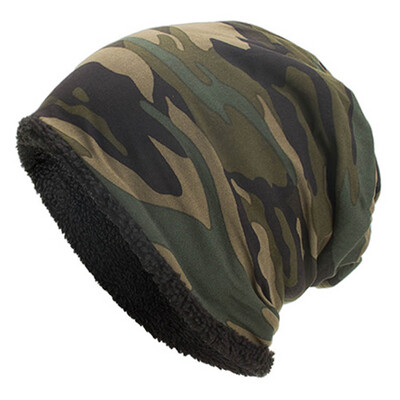 

Camouflage Flower Beanie Men Bonnet Bone Head Cap Winter Cotton Beanie Cap Mens Warm Hat With Cashmere
