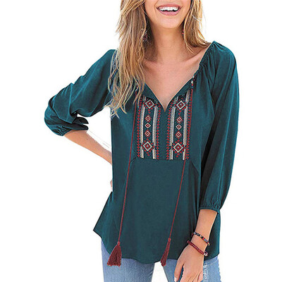 

Womens Casual Blouse Long Sleeve Tops Loose Fit Boho Shirts Pullover T-shirt