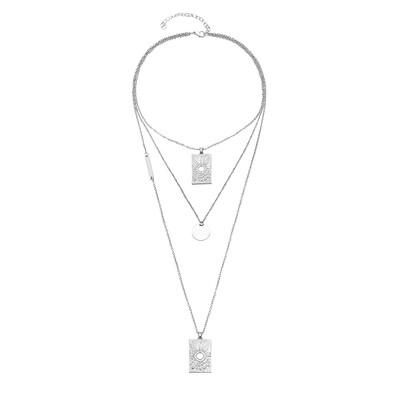 

TRENDY GOLD COLOR COIN MEDALLION Rectangle PENDANT LAYERED NECKLACE FOR WOMEN GIRL