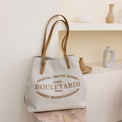 

Ins large capacity canvas womens bag 2019 new bag Korean version 100 big bag student schoolbag fashion single shoulder bag