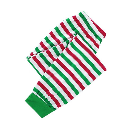 

Christmas Family Women Pajamas Sets Striped Print Long Sleeve Blouse Pants Sleepwear Nightwear Outfits Green