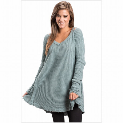 

V-neck long-sleeved off-the-shoulder sweater casual knit sweater womens