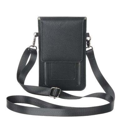 

Solid Color Women Multi Slots Genuine Leather Crossbody Sling Bag Phone Holder