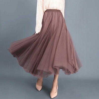 

Women High Waist Pleated Tulle Tutu Dress Lady Evening Beach Long Maxi Skirts