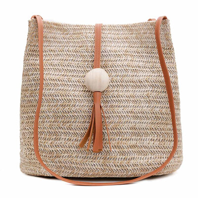 

Vintage Handmade Weave Bag Round Straw Beach Bag Girls Circle Rattan Bag Bohemian Shoulder Bag For Gifts