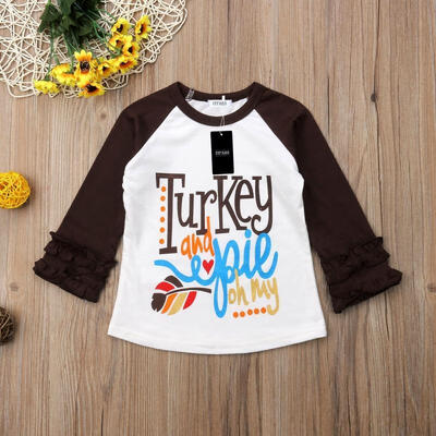 

Happy Thanksgiving Toddler Baby Girl Turkey Print T-shirt Tops Cotton Outfits