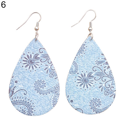 

Ethnic Faux Leather Teardrop Drop Hook Earrings Women Flower Jewelry Party Gift