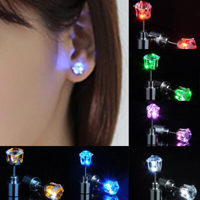 

LED Luminous Zirconia Stone Ear Stud Earrings for Nightclubs Dance Party Accessories Light Up LED Bling Ear Studs