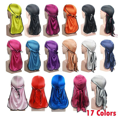 

Hair Loss Head Wrap Cap Summer Bandannas Doo Rag Solid Color Unisex Silky Durag