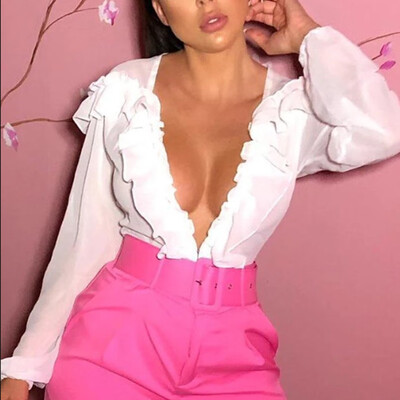 

Women Bow Tie Neck Suit Chiffon Long Sleeve Blouse Tops V-Neck OL Work Suit