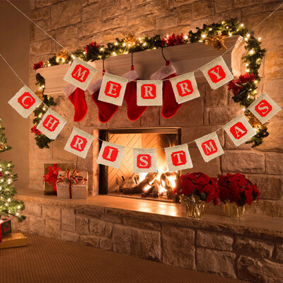

Tailored Hessian Burlap Merry Christmas Bunting Sign Rustic Wedding Party Banner