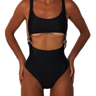 

Roseonmyhand Women Rivet Hollow Out Jumpsuit Push-Up Padded Beach Bikini One Piece Swimwear
