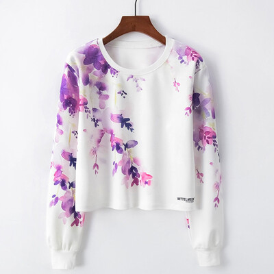 

Starmoon Woman Fashion Casual Loose O-Neck Hooded Printed Short Sweatshirt