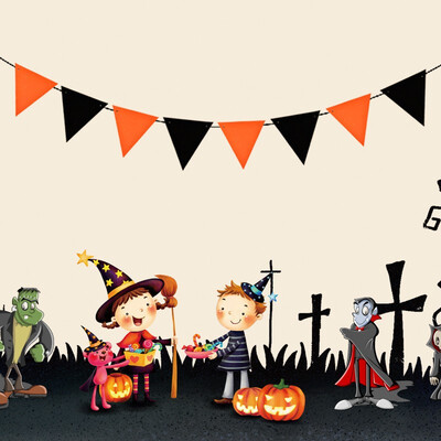 

FUNNYBUNNY Trick or Treat Halloween Pumpkin Bunting Banner Hanging Decor Party Ornaments