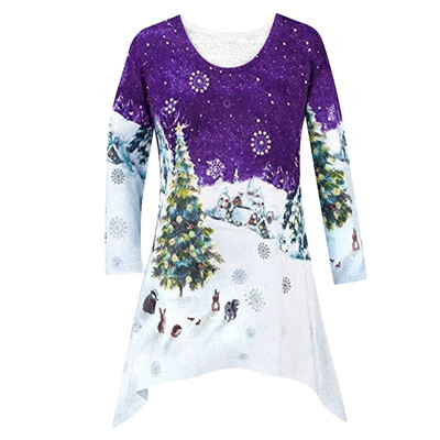 

Gobestart New Women Fashion Christmas Shirt Tunic Woodland Winter Scene Blouse
