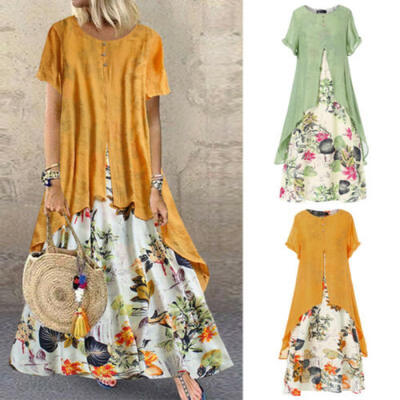 

WOMEN STRAPPY FLORAL MAXI DRESS LONG PARTY SUMMER BEACH DRESSES BOHO -5XL HOT