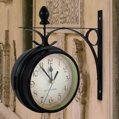 

Antique Double Sided Wall Mount Metal Frame Station Clock Garden Vintage Retro Home Decor