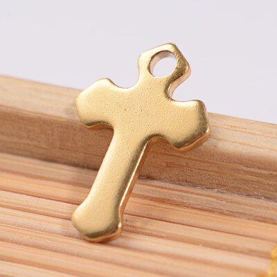 

304 Stainless Steel Cross Charms Golden 15x10x1mm Hole 2mm