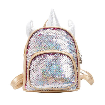 

Cute Horn Decor Travel Backpacks Kids School Bags Sequins Leather Rucksack