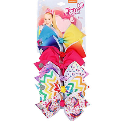 

New 6 PcsSet Rainbow Printed Knot Ribbon Bow Hair Chip For Kids Girls
