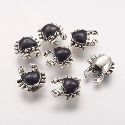 

Tibetan Style Alloy European Beads with Enamel Crab Antique Silver 17x17x8mm Hole 45mm