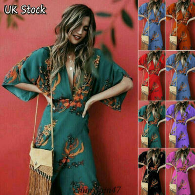 

UK Womens Holiday Floral Ladies Maxi Long Summer Print Beach Dress Size 6-16