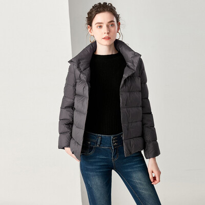 

Toponeto Womens Casual Stand Light Coat Solid Color Short Button Pocket Down Jackets