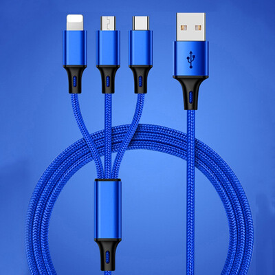 

ONGY Nylon Braided Fast Charging USB Data Cable 3 in 1 for Android LeTV Samsung Huawei Xiaomi Apple Mobile Phone
