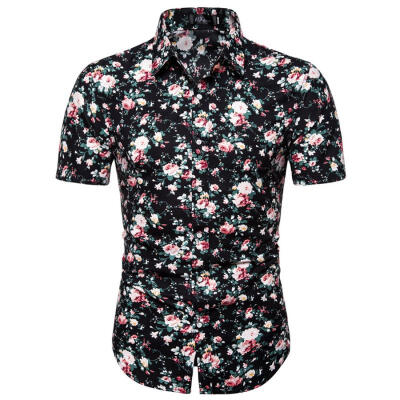 

Male Floral Shirt Casual Short Sleeve Top Shirt with Turn-down Collar for Beach Activities