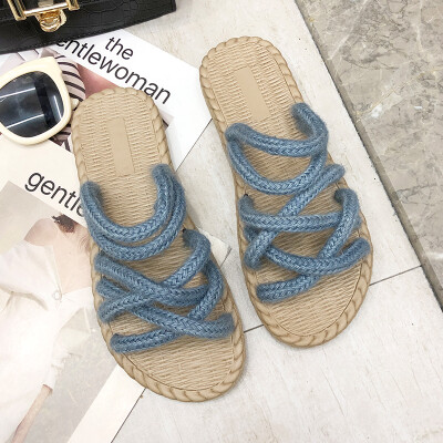 

Summer same flat-soled ins sandals straw sandals hemp rope sandals cross-strap sandals