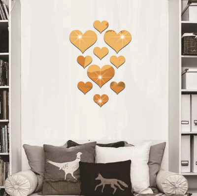 

Gobestart 10pcs Love Heart Acrylic 3D Mirror Wall Sticker Mural Decal Removable Stickers
