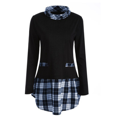 

Nomeni Women Autumn Winter Long Sleeve Plaid Patchwork Plus Size Tops Blouse T-shirts