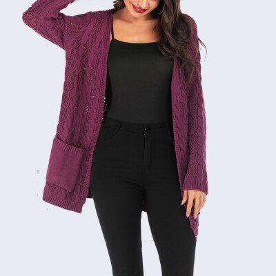 

Toponeto Fashion Women Solid Open Front Long Sleeve Pocket Coat Loose Sweater Outerwear