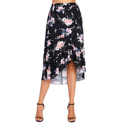 

Bohemian printed waist elastic ruffle wrap skirt 65102