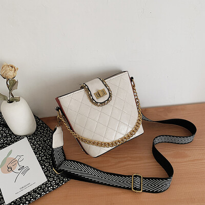 

Chic chain small bag Broadband rhombus bucket bag new 2019 simple retro woman bag single shoulder bag oblique satchel bag