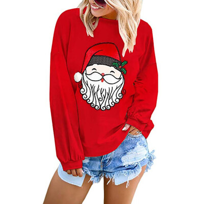 

Tailored Womens Christmas Long Sleeve Sweatshirt Santa Claus Printed Pullover -2XL