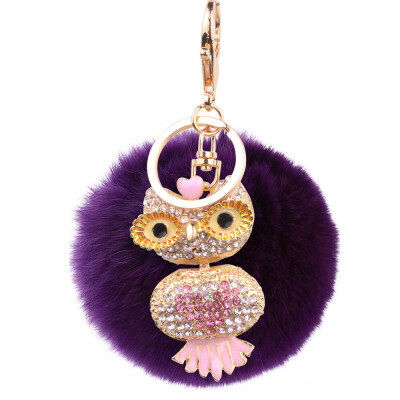 

Car Keychain Handmade Cute Creative Plush Owl Rex Rabbit Hairball Crystal Rhinestone Jewelry Bag Pendant