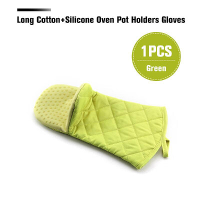 

1PC Long CottonSilicone Oven Pot Holders Gloves Heat Resistant Kitchen Baking Cook Gloves Avoid Scald AccidentGreen