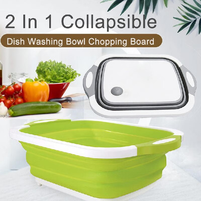 

2 In 1 Collapsible Dish Washing Bowl Chopping Board Portable Dish Washing Tub Fruit Vegetable Washing Draining Cutting