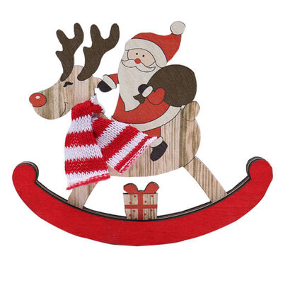 

Santa Claus Wooden Rocking Horse Christmas Decoration Tabletop Ornament Holiday Gift For Children Party Decoration