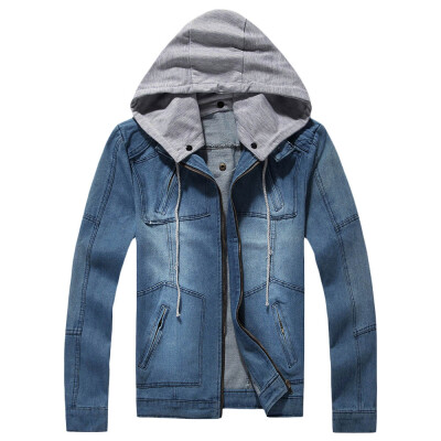 

Trendy Hooded Long Sleeve Pocket Denim Men Jacket