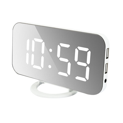 

Dual Usb Digital Led Clock Snooze Timer Mirror Alarm Clock Time Night Mode Gifts