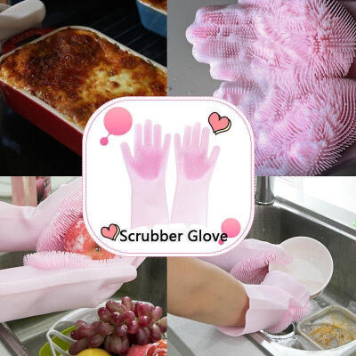 

new 1pair 2 IN 1 Multipurpose Kitchen Silicon Dish Scrubber Gloves Food Grade Cleaning Sponge