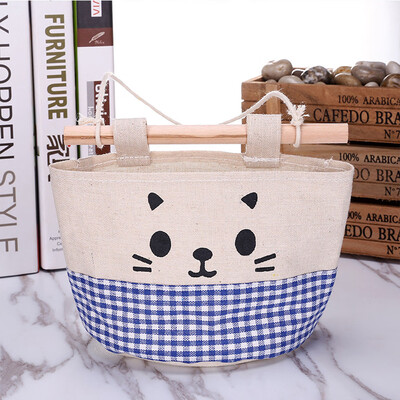 

Gobestart New Cotton Cartoon Cat Hanging Storage Bag Debris Pouch Wall Combination