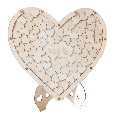 

Portable Delicate Wooden Wedding Supplies Double-Heart Desk Sign In Decoration With Big And Small Loving-Heart And Bracket